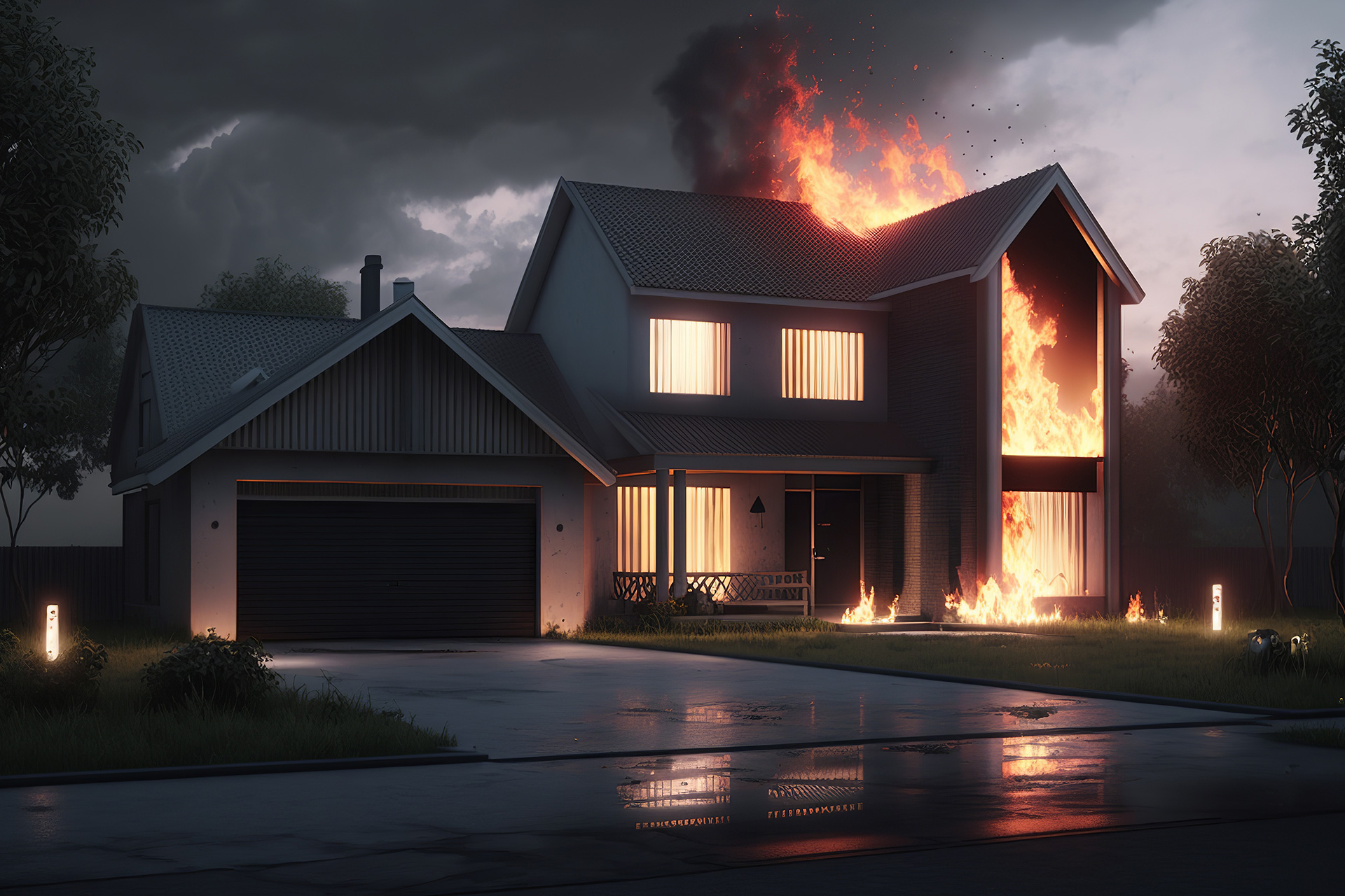 Ein Haus steht in Flammen